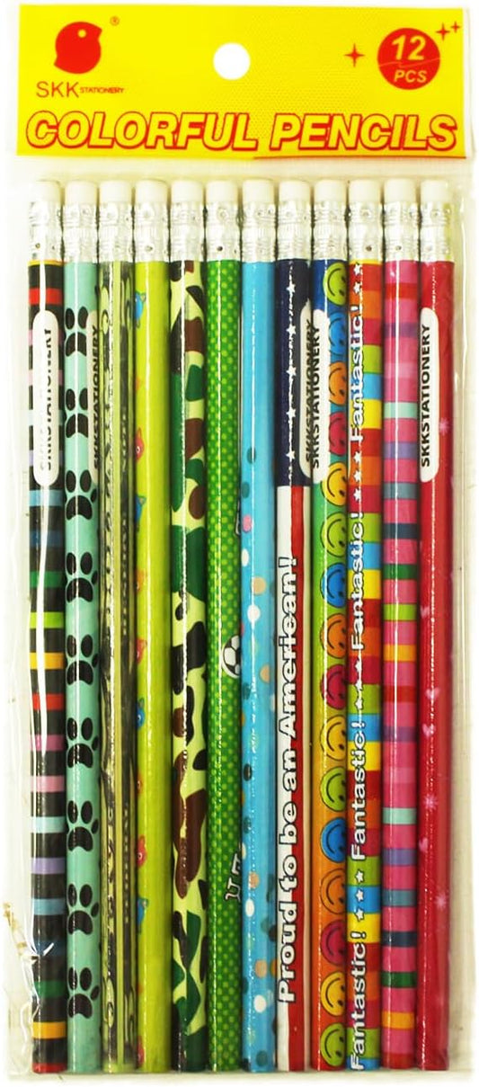 SKKSTATIONERY 288pcs Assorted Colorful Pencils Wooden Pencil with Eraser Assortment, Novelty Kids Awards & Incentives Pencils Back to school