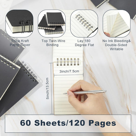 Tenceur 54 Pcs Pocket Notebook Bulk Small 3x5 Inch Spiral Notepads Mini Top Bound Notebook with Lined 120 Pages Ruled Memo Pads for Office College Nurse Essentials Back to School Gift(Black)