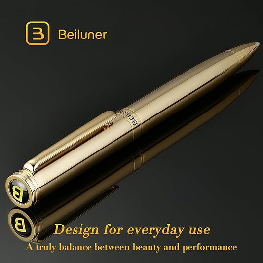BEILUNER Gold Gel Pen, Stunning Luxury Pens with 24K Gold Plating, Black Ink Refill, Executive Gift Set for Family & Friends, Writing, Fancy, Office, Retractable, Graduation Gifts, Nice Designer Pens