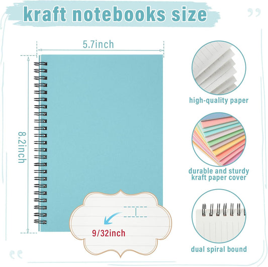 Fuutreo 12 Pcs Spiral Notebook for Work A5 8.3 x 5.7 Inch College Ruled Spiral Journal Notebook Kraft Cover Ruled Paper, 12 Color, 60 Sheets, 120 Pages for Office School(Candy Color)