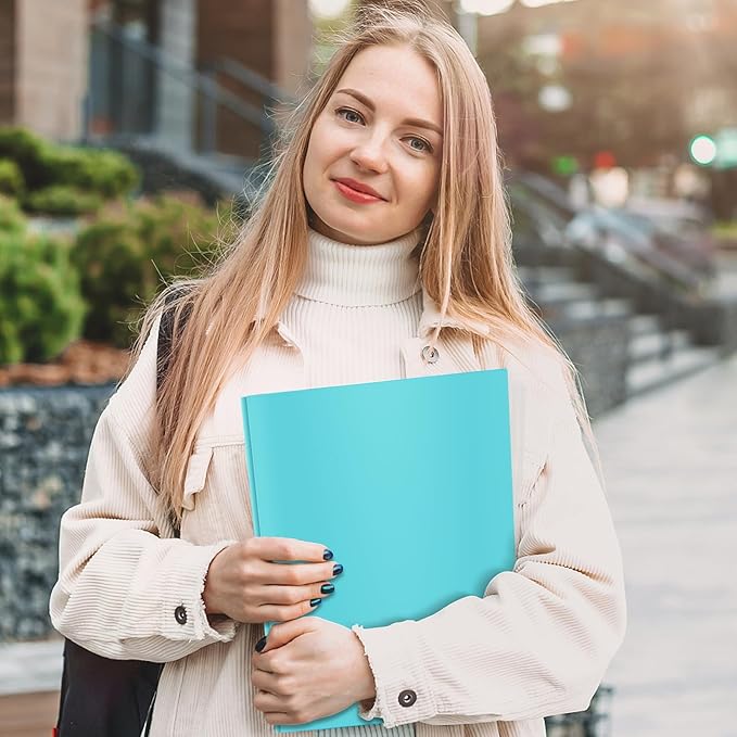 Heavy Duty Plastic Folder, 60 Pack, Pocket Folder with brads, Letter Size Poly File, Plastic Folders with 3 Prongs Fasteners - Light Blue