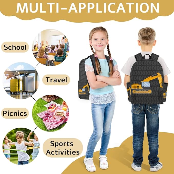 Cute Excavator Kids Backpack for Boys Girls Truck Car Preschool Toddler Backpack Kindergarten Nursery Bookbag Travel Children Lightweight School Bag