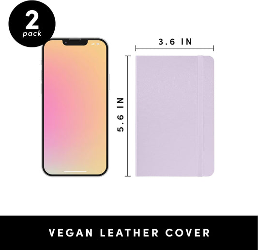 PAPERAGE Lined Pocket Journal Notebook, 2 Pack, (Lavender), 160 Pages, Small Notebook, 3.6 inches x 5.6 inches - 100 GSM Thick Paper, Hardcover