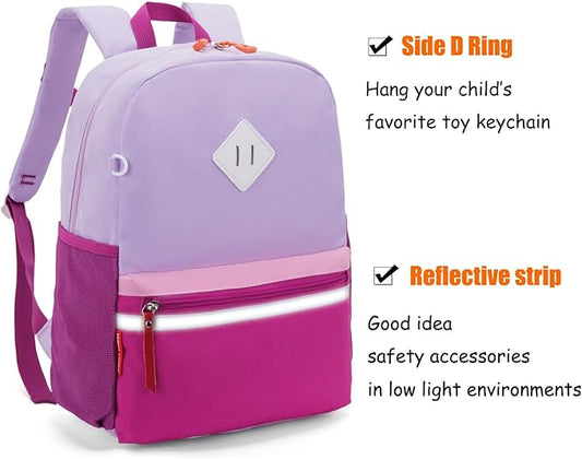 HawLander Little Kids Backpack for Girls Toddler School Bag Fits 3 to 6 years old, 15 inch, Purple