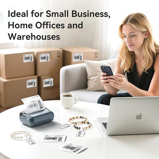 NIIMBOT 4 Inch Thermal Label Printer, B4 Bluetooth Label Printer for Shipping Packages, Small Business, Home, Office, Portable Sticker Maker with 1 Roll 2'' x1.18'' Label-230pcs/roll