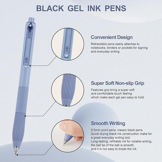 Linbsunne Gel Pens Black Ink Pens for Office 0.5mm Fine Point Pens Smooth Writing Retractable Work Pen (18-count)