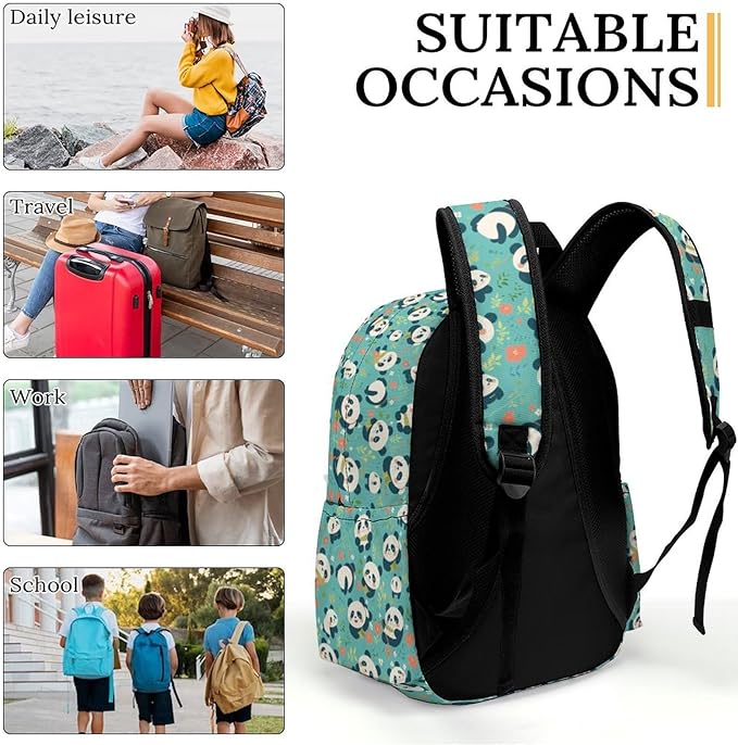 17 Inch Laptop Backpack Cartoon Panda Flowers Cute Teen Girls Boys School Backpack Bags Travel Bookbag Back Pack Outdoor Daypack for Women Men