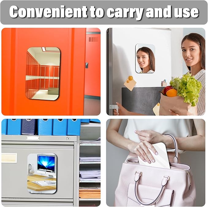 Magnetic Locker Mirror, 4" x 6" Super Clear Reflection Small Real Glass Mirror with Magnetic Back for School Locker Refrigerator Office Cabinet