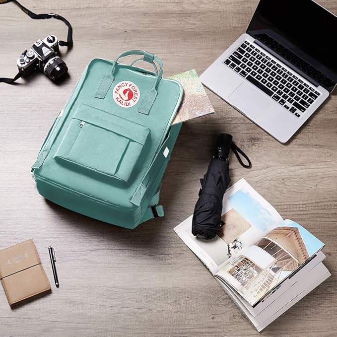 KALIDI Casual Laptop Backpack 15 Inches Classic Camping Rucksack Travel Outdoor Square Daypack College Hiking Gym Bag, Mint Green