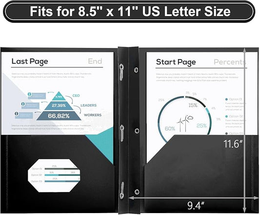 SUIN Plastic Project-Folders with 2 Pockets & 3 Prong, Bulk Pack Project File-Folder for US Letter Size Papers, Ideal for School & Office, Assorted Pastel Colors (Black)