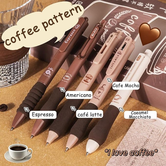 Cute Gel Pens 5Pcs Retractable Quick Dry Ink Pens 0.5mm Fine Point Black Ink Kawaii Smooth Writing Pens for School Office Supplies Aesthetic pretty pens (Coffee)