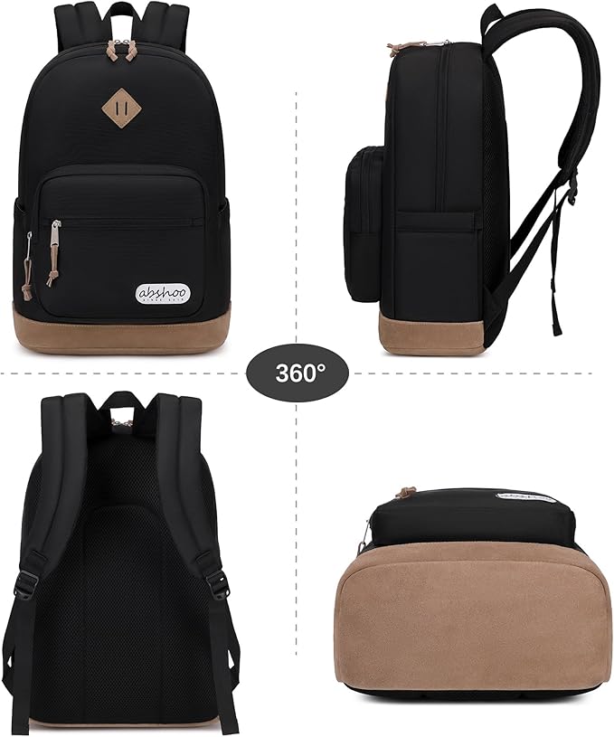 abshoo Classic Backpack for School College Bookbag Middle High School Bakcpacks for Teen Casual Daypack (Black)