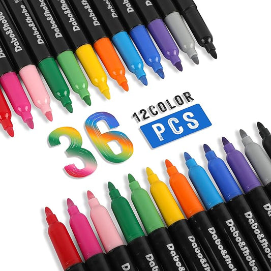 Dabo&Shobo Wet Erase Markers, 36-Count Smudge-Free, 12 Colors Fine Tip, Erases with Water! Low Odor Markers for Office, School & Home
