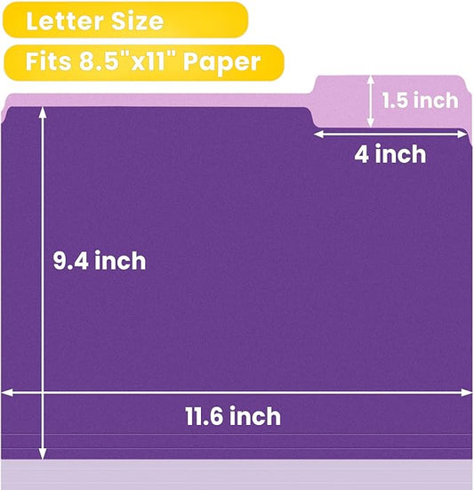 SUNEE File Folders, 100 Pack Manilla Folders 8.5 x 11, Colored File Folders Home Office School Supplies for Documents Files Paper, Purple