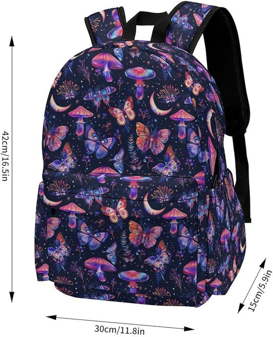 17 Inch Laptop Backpack 70s Neon Butterflies Mushroom Teen Girls Boys School Backpack Bags Travel Bookbag Back Pack Outdoor Daypack for Women Men
