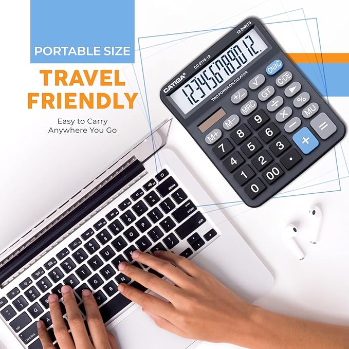 Premium Commercial 12-Digit Large Desktop Calculator with Huge 5-Inch LCD Display Screen, Giant Responsive Buttons, Battery and Solar Powered, Perfect for Home/Office Accounting Finance Use, CD-2776
