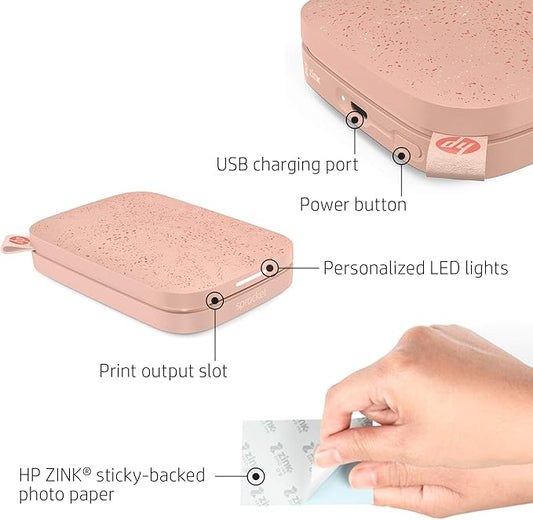 HP Sprocket 2x3 Instant Smartphone Photo Printer 75 Sheets Bundle - Bluetooth Portable Color Wireless Mobile Printer (Pink) Zink Sticky-Back Photos