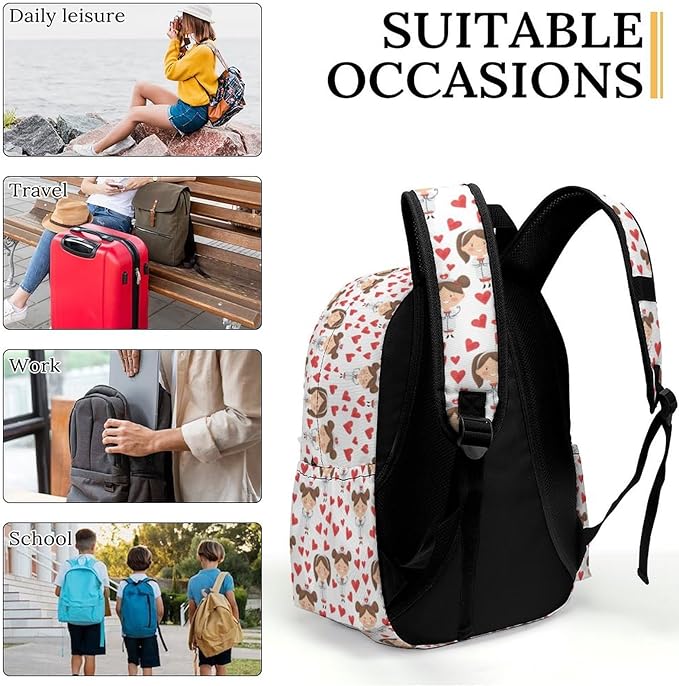 17 Inch Laptop Backpack Cartoon Nurses Hearts Teen Girls Boys School Backpack Bags Travel Bookbag Back Pack Outdoor Daypack for Women Men