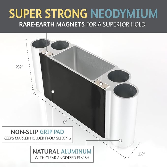 Glassboard Studio Magnetic Dry Erase Marker Holder - Super Strong for Magnetic Glass Whiteboard or Fridge - 2 Large Neodymium Magnets - No Slip Grip - Eco-Friendly PLA Plastic (Spring Green)