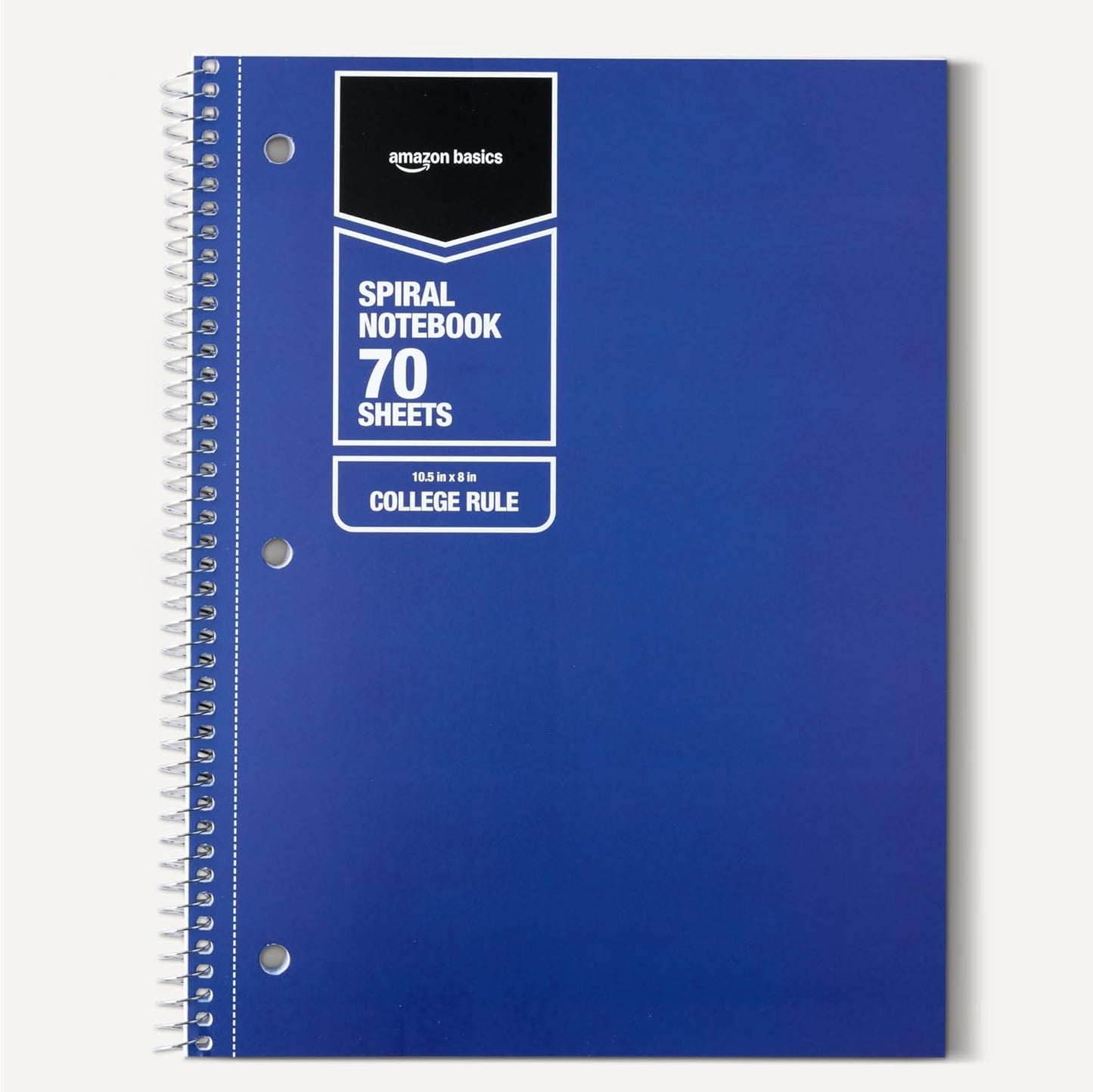 Amazon Basics College Ruled Spiral Notebook, 70 Sheets, 10.5" x 8", Assorted Solid Colors, 5 pack