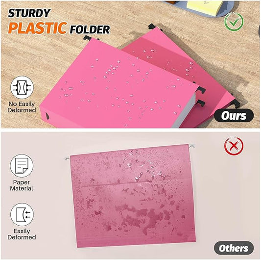 Extra Capacity Plastic Hanging File Folder,12 Pack Reinforced Hang Folders Letter Size,Heavy Duty 2 Inch Expansion,Filing Cabinet Folders,for Bulk Files, Medical Charts,Assorted Colors