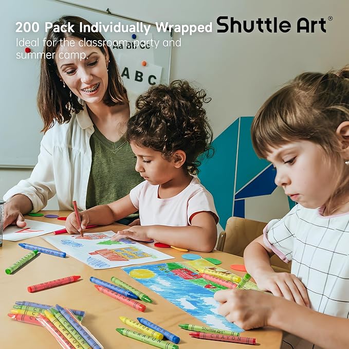 Shuttle Art Crayons Bulk Set - 200 Packs of 4 Assorted Colors (Total 800 Pieces), Non-Toxic Crayons Individual Packs for Party Favors, Restaurants, School Supplies for Teachers
