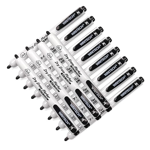 WRITECH Retractable Dry Erase Markers: Fine Point Clickable Black Colored Ink Marker Low Odor Erasable Thin Tip Refillable Whiteboard Marker Pen Set 12ct No Bleed Smear