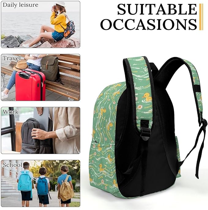 17 Inch Laptop Backpack Cute Duck Daisy Flowers Teen Girls Boys School Backpack Bags Travel Bookbag Back Pack Outdoor Daypack for Women Men