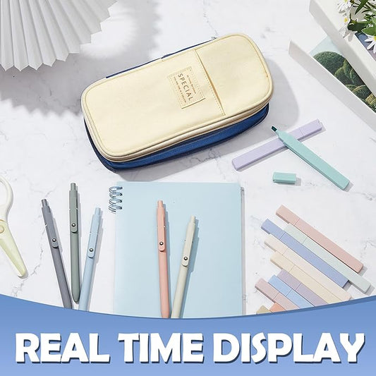 Henoyso 18 Set Aesthetic Bible Study Supplies Include Big Capacity Pen Bag with Zipper 12 Pcs Chisel Tip Bible Highlighters 5 Pcs Quick Dry Retractable Black Ink Pens for Office(Navy Blue)