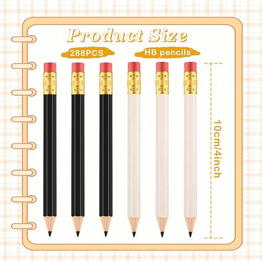 Chivao 288 Pieces Golf Mini Pencils Bulk with Eraser #2 HB Golf Short Pre Sharpened Pencils for Party Favors Office Supplies 4 Inch(Black and Wood)