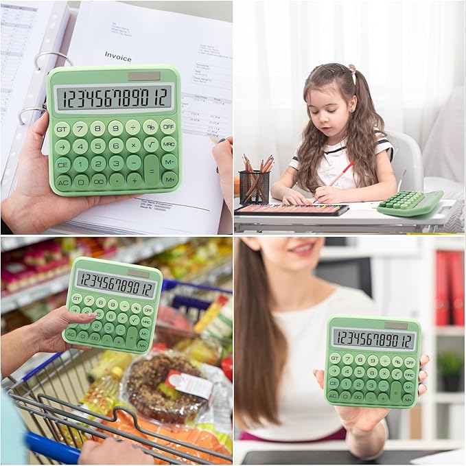 Standard 12 Digit Calculator with Large LCD Display and Big Buttons - Gradient Green Office Accessories for Women, School, Home, Business