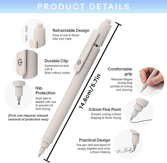 RIANCY Aesthetic Pens Beige Pens 5Pcs 0.5mm Quick Dry Black Ink Gel Pens Fine Point Smooth Writing Cute Pen Japanese Stationary Home Work Essentials Nurse School Gifts Office Supplies