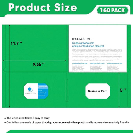 Two Pocket Folders, PANDRI 160 Pack 2 Pocket Folders, Letter Size Paper File Folder for School Office Home Business, Assorted 5 Colors