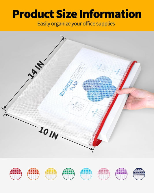 SUNEE Plastic Mesh Zipper Pouch 10x14 in (6 Colors, 24 Packs),Extra Large Water-Resistant Zip Bag for School Office Supplies, Puzzles & Games Organizing Storage