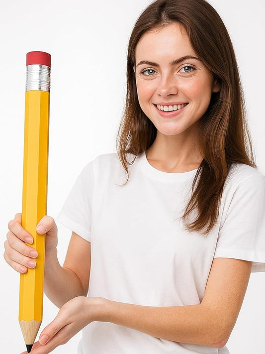 Leinuosen 3 Pcs Wooden Jumbo Pencils for Prop Gift Decor 14 Inch Giant Big Large Funny Novelty Comically Yellow Pencil with Eraser for School Office Party Favors