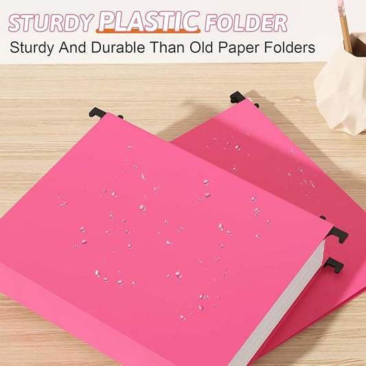 Extra Capacity Plastic Hanging File Folder Letter Size,12 Pack Reinforced Hang Folders with Heavy Duty 2 Inch Expansion,Pink Hanging File Folder Designed for Bulky Files