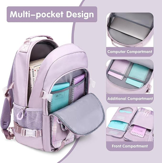 Backpack for Girls - Bookbag Backpacks Schoolbag for Girls Kids Teen Women Casual Travel Daypacks - School Bag Elementary Middle School College Cute Backpack with Lunch Box (Purple)