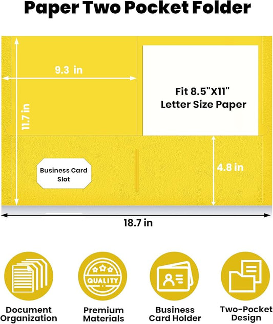 SUNEE Folders with Pockets(25 Pack, Yellow), 2 Pocket Folders Fit Letter Size Paper, Paper File Folder for School Office Home Business
