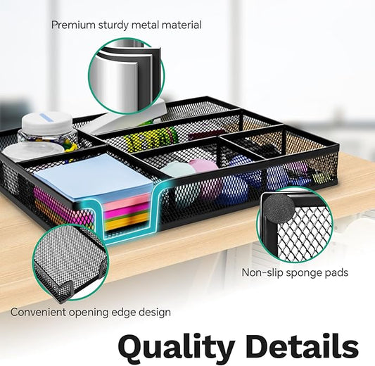 Desk Drawer Organizer Tray Versatile Metal Mesh Desk Organizers and Accessories for Office Supplies, School, Home, 12.60 x 8.66 x 1.77 Inches