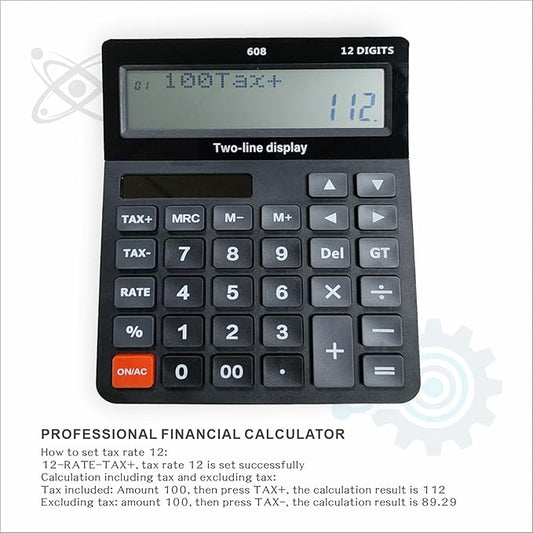 Battery and Solar Unique 120-Step Calculation Check Memory 12 Digit 2 Line Extra Large Calculator Big Buttons and 5.5" LCD Display, Configurable Tax Rate Financial Calculator for Tax Calculations