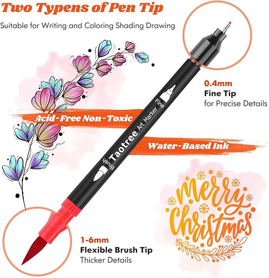 Taotree 36 Colors Dual Tip Art Markers Pens for Kids Adult Coloring Books, Artist Fine & Brush Tip Coloring Marker Drawing Pens for Journaling Note Taking Lettering Calligraphy Craft Art Supplies Set