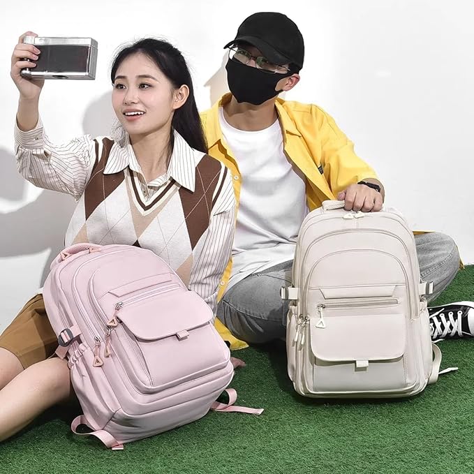 Backpack for Girls Teens, Solid-Color School Backpack for Boys Kids, Aesthetic Bookbag for Middle & High School Travel Daypack,Khaki