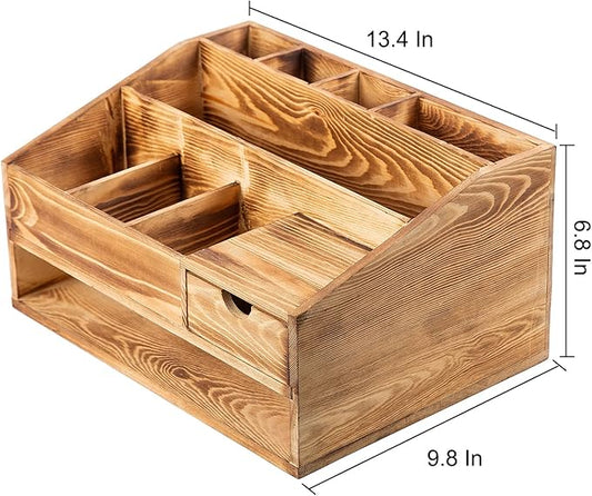 VERGOODR Wood Desk Drawer Organizers with File Organizer Pen holder Decor combo for Desk Organization, Office Desks, Home can arrange calculators, scissors, pens, note papers, etc. (Baked color)
