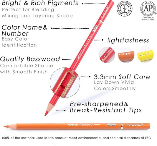 KALOUR Professional Colored Pencils,Set of 120 Colors,Artists Soft Core with Vibrant Color,Ideal for Drawing Sketching Shading,Coloring Pencils for Adults Artists Beginners