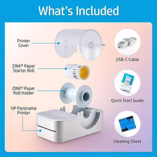 HP Sprocket Panorama Instant Color Label & Smartphone Photo Printer - Portable - Personalize Prints 2” x .5”- 9” on Zink Sticky-Back Photos - Create Photobooth Strips & Custom Designs in App - Grey