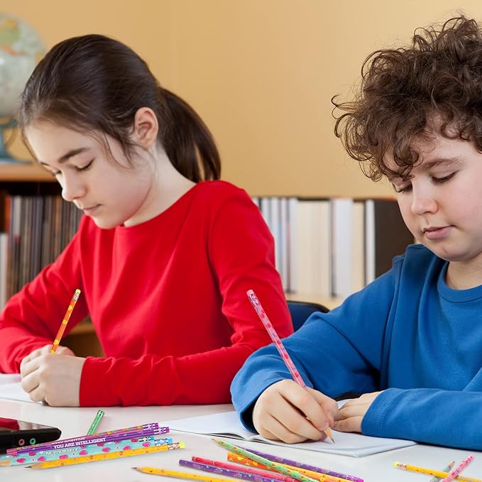 Leinuosen 60 Pcs Scented Pencils Bulk for Kids Inspirational Cute Fun Wood Smelly Pencils with Erasers Fruit Elements for School Classroom Office Students