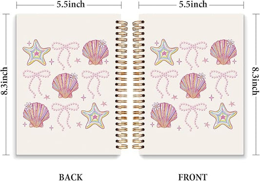 JXREQ Coquette Pink Bow Seashell Notebook Journal for Women, Preppy Aesthetic Journaling Notebooks for Note Taking, Girly Office Supplies, Trendy Beachy Spiral Notebooks 5.5x8.3