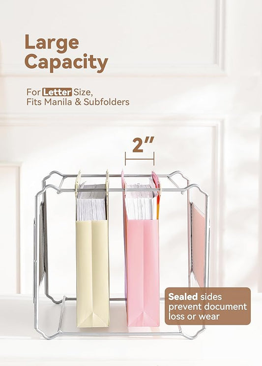 Plastic Extra Capacity Hanging File Folders, 2" Pastel Expanding Pocket, Heavy Duty for Filing Cabinet, Insertable 1/5-Cut Tabs, Letter Size - 12 Pack