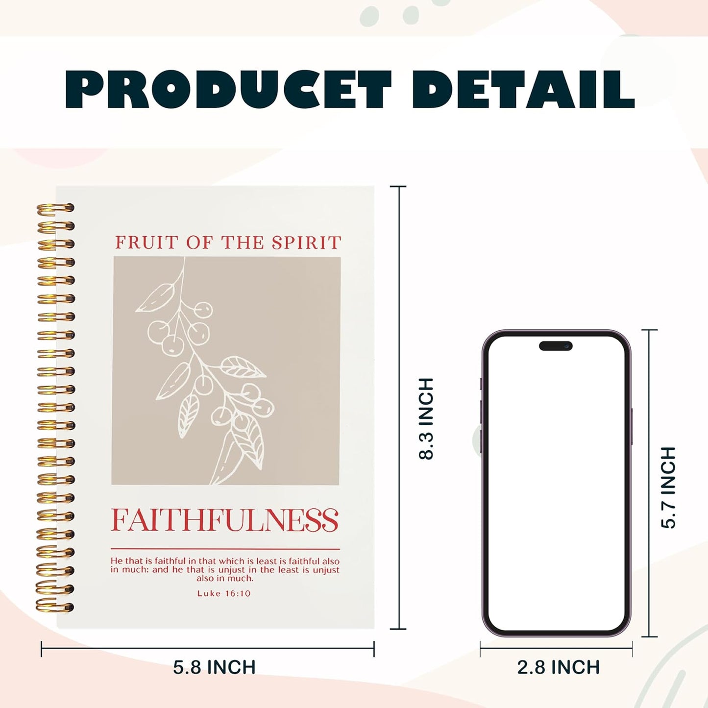 BearCake Fruit of the Spirit Faithfulness Christian Notebook Journal, Christian Gifts for Women, Bible Notebooks for Note Taking, Bible Journaling Notebook, Hardcover Spiral Notebook 5.5x8.3