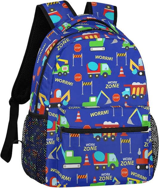 Kids Backpack for Boys Girls - School Bags for Primary Middle High School College Waterproof Casual Daypack Bookbag Lightweight Laptop Travel Backpack (Construction Trucks)